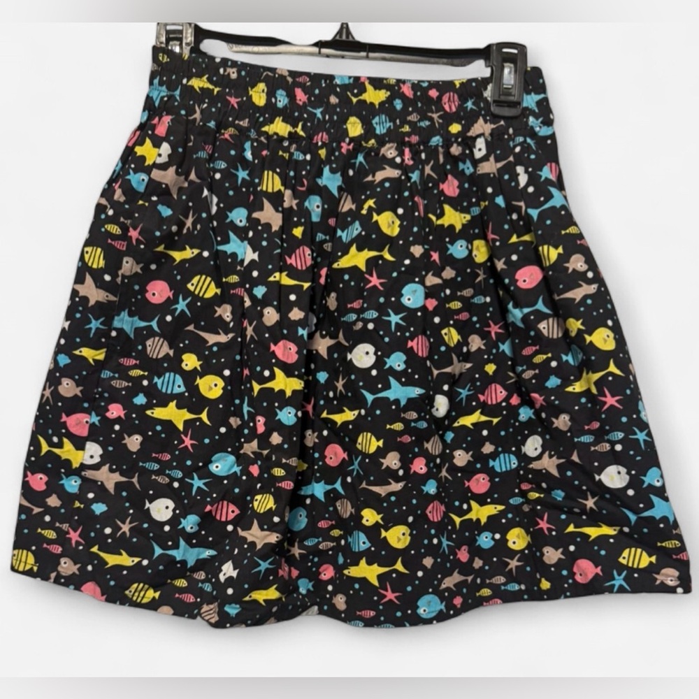 Campania Fantastica Black Multi Fish Print Skirt Small